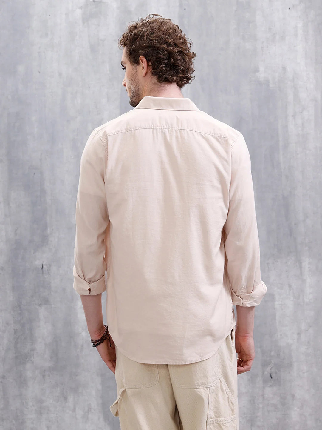 Cotton Dobby Slim Fit Shirt | Beige