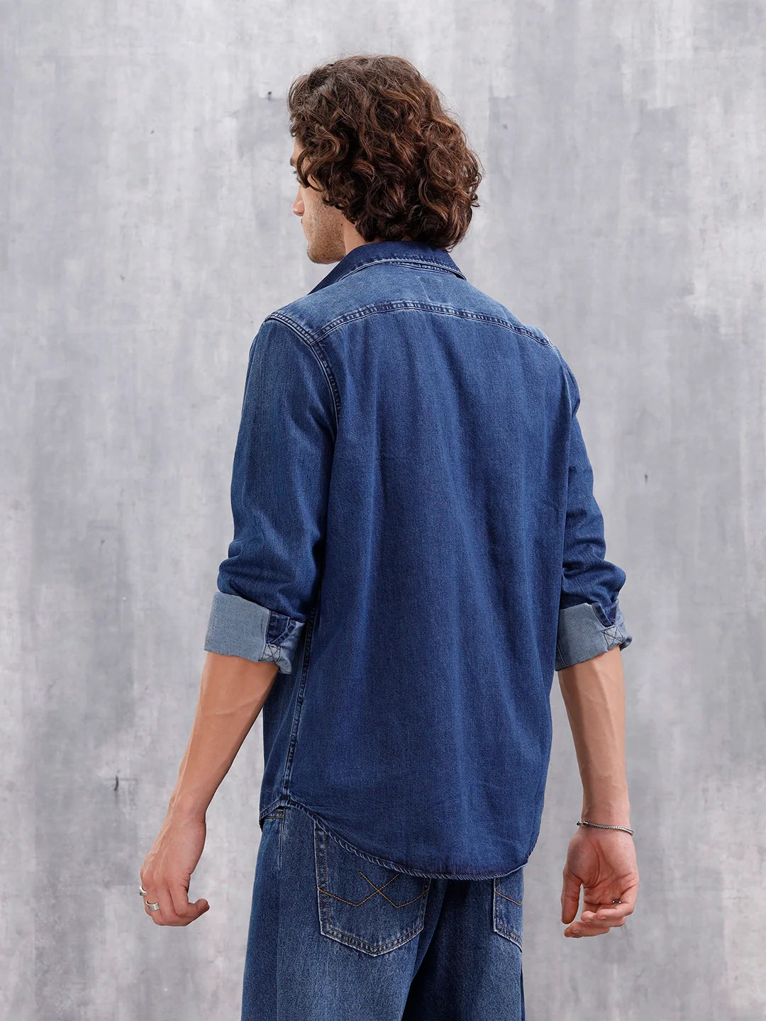 Denim Slim Fit Shirt In Medium Stone Wash | Dark Stone