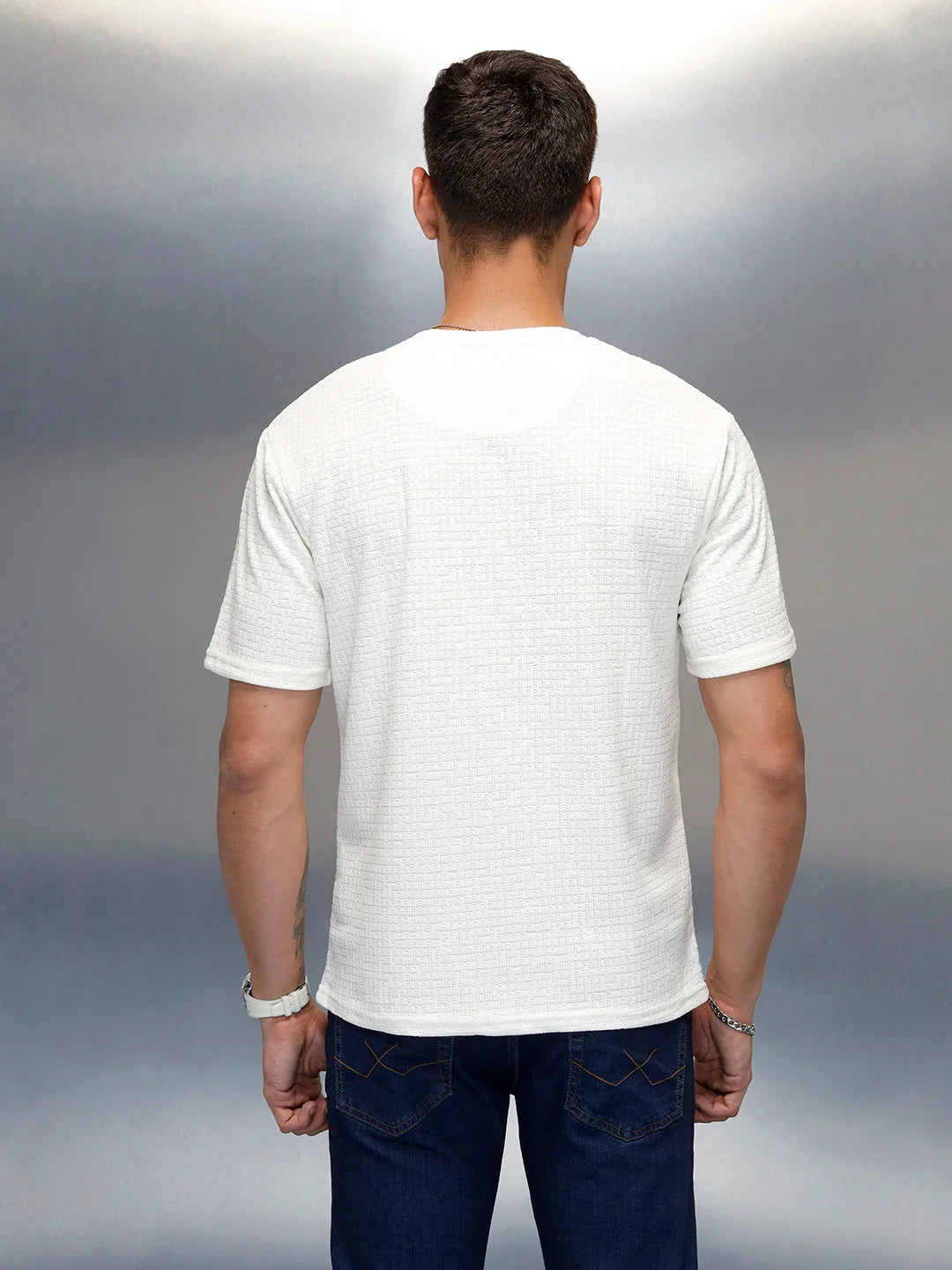 Textured Men's Casual Regular Fit T-Shirt | White