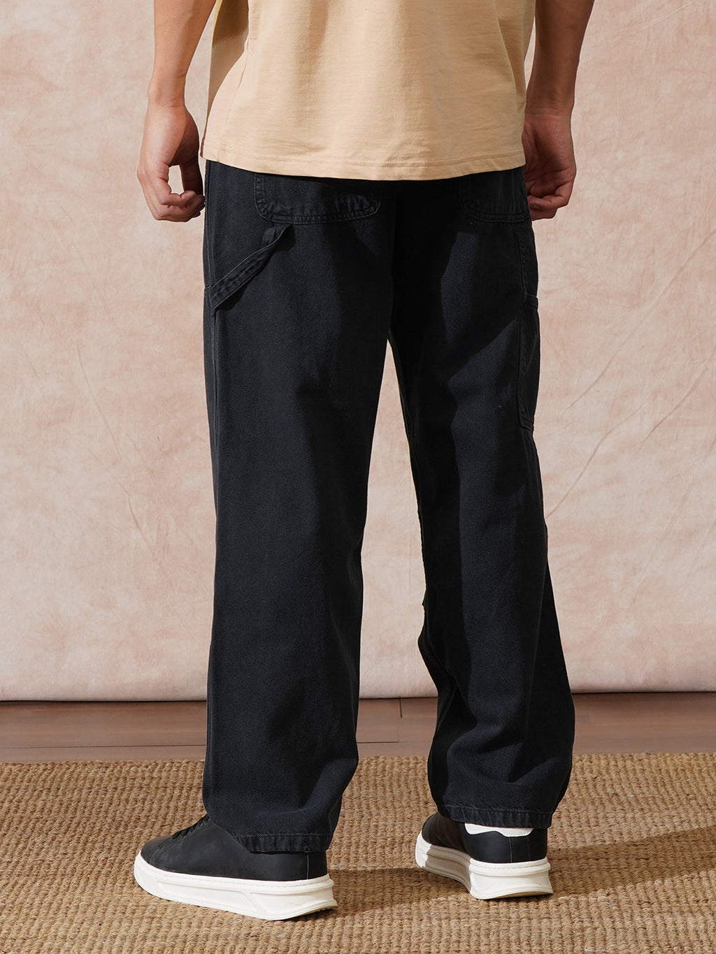 Solid Carpenter Style Loose Fit Trouser | Black