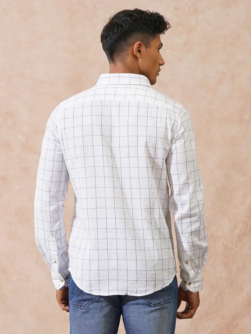 Checked Seersucker Slim Fit Shirt | White