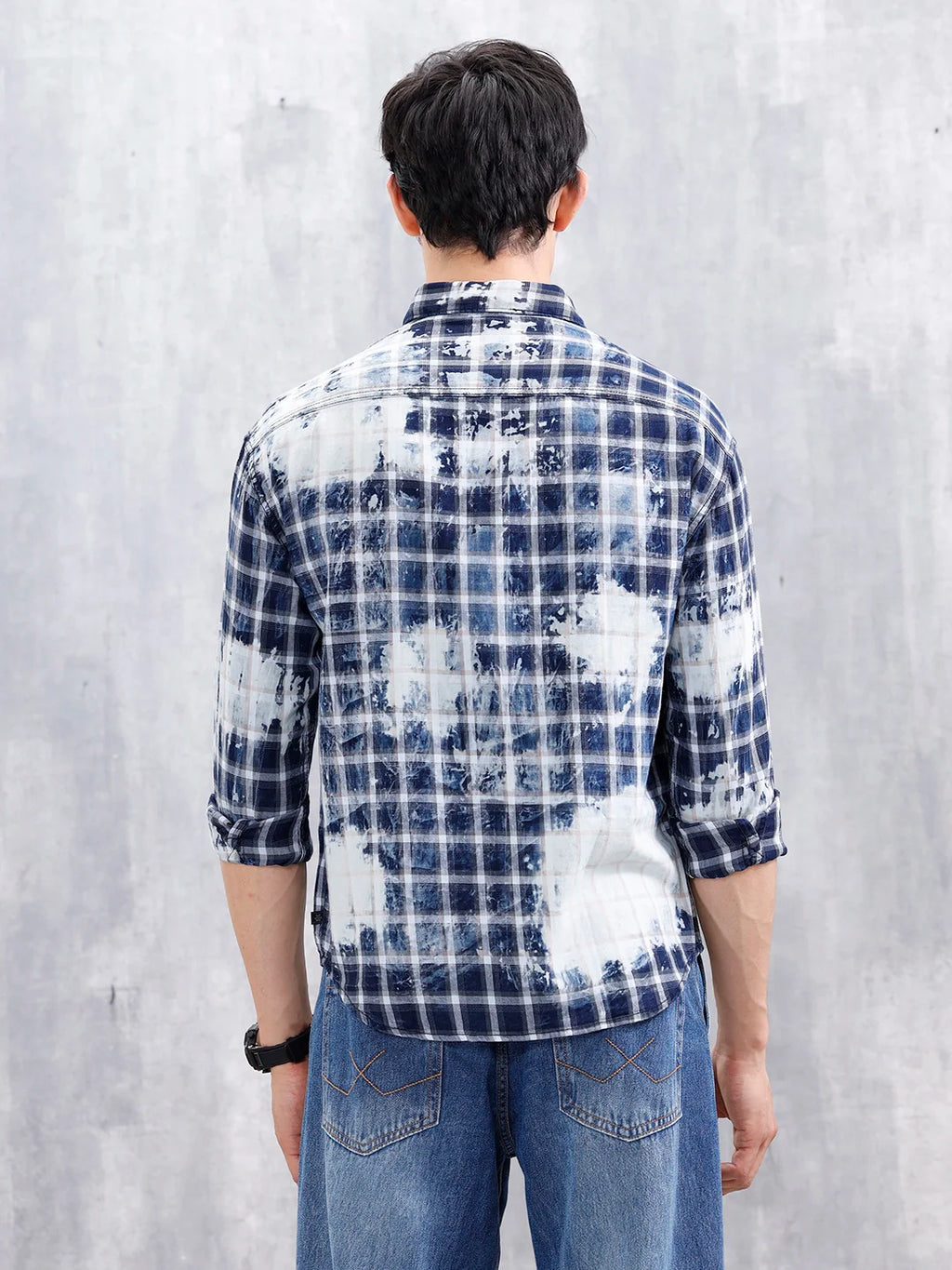 Distressed Plaid Check Shirt With Pockets | Blue