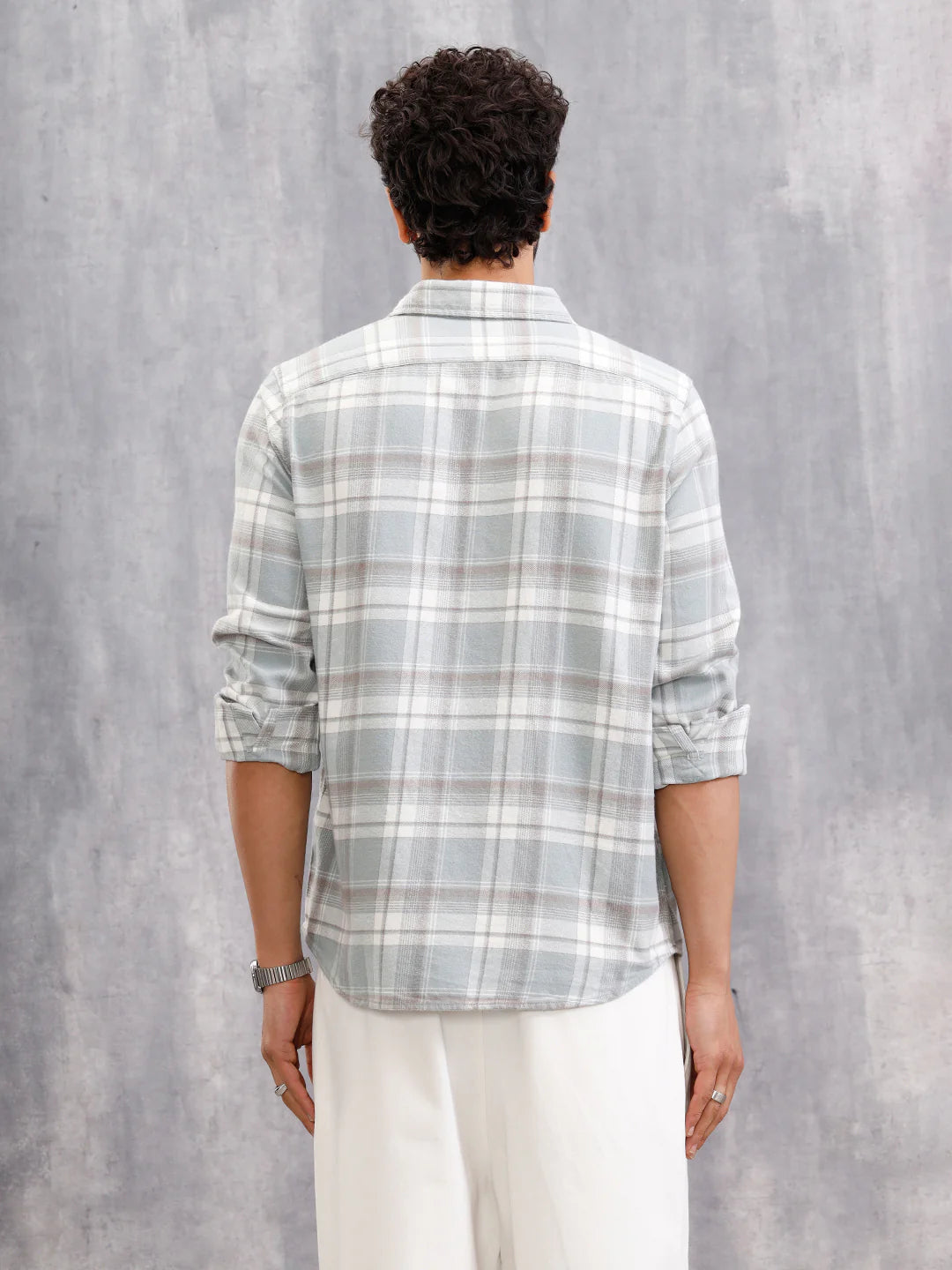 Brushed Flannel Check Shirt In Slim Fit| Light Blue
