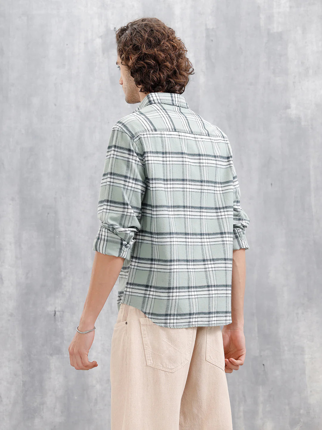 Comfort Fit Checkered Pattern Shirt With Double Pockets | Green