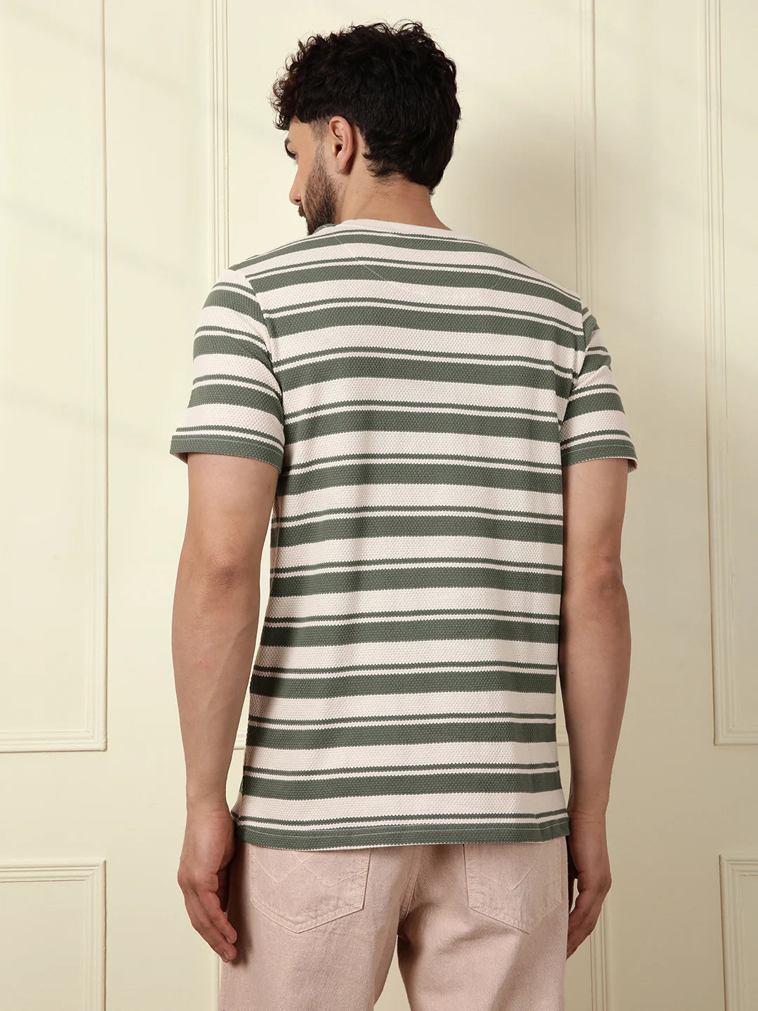 Casual Slim Fit Striped T-Shirt | Green