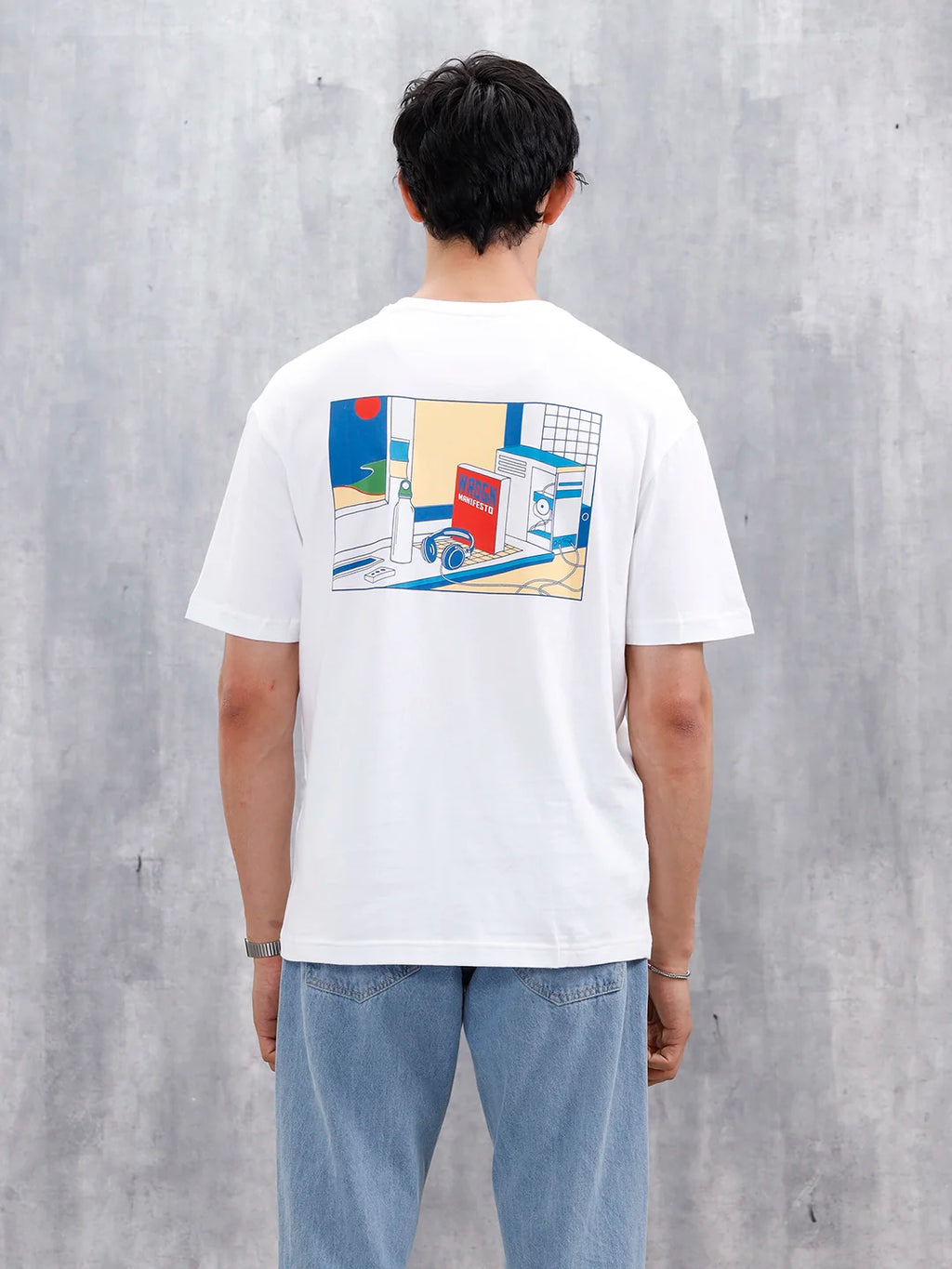 Men’s Casual Oversized Fit Graphic T-Shirt | White