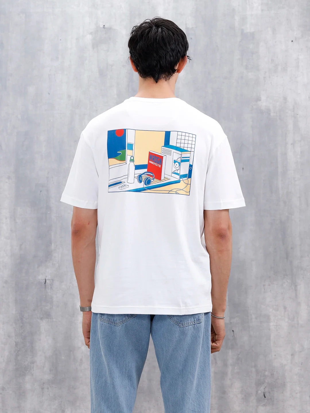 Men’s Casual Oversized Fit Graphic T-Shirt | White