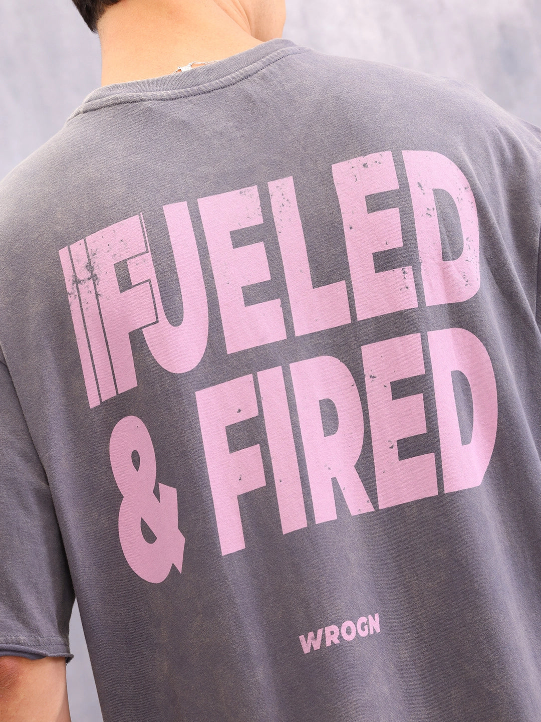 Retro Washed Oversized Fit Raw Edge T-shirt With Graphic | Grey