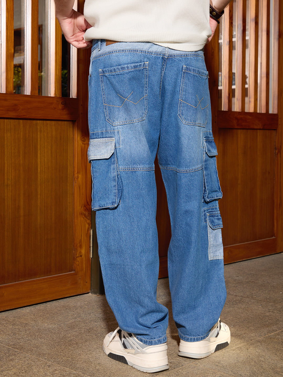 Colour Blocked Denim Cargo | Blue