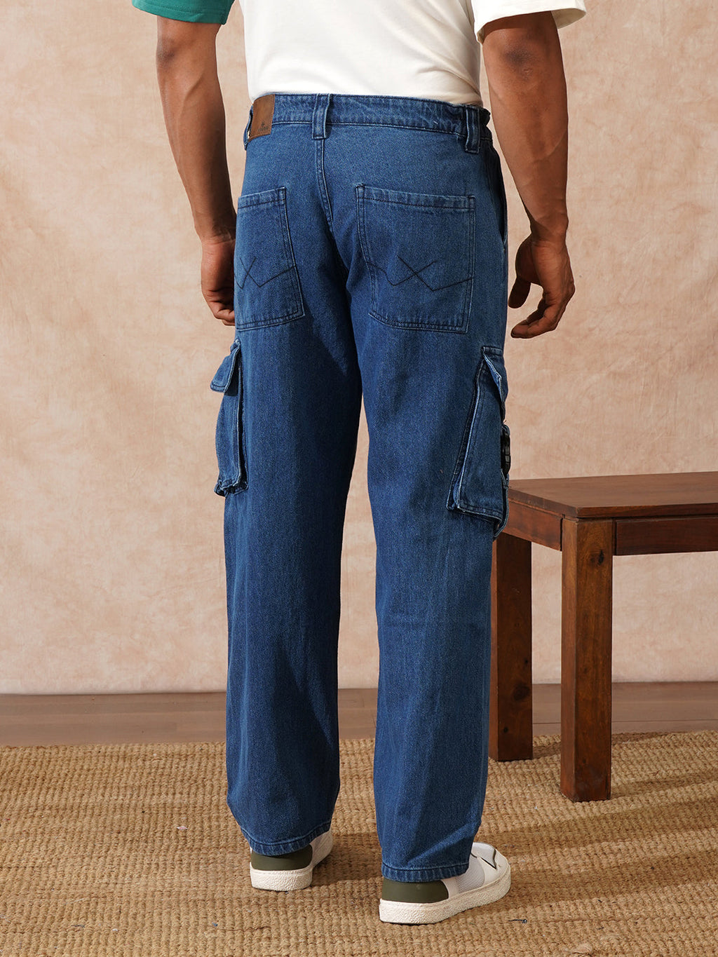 Faded Loose Fit Cargo Jeans | Blue