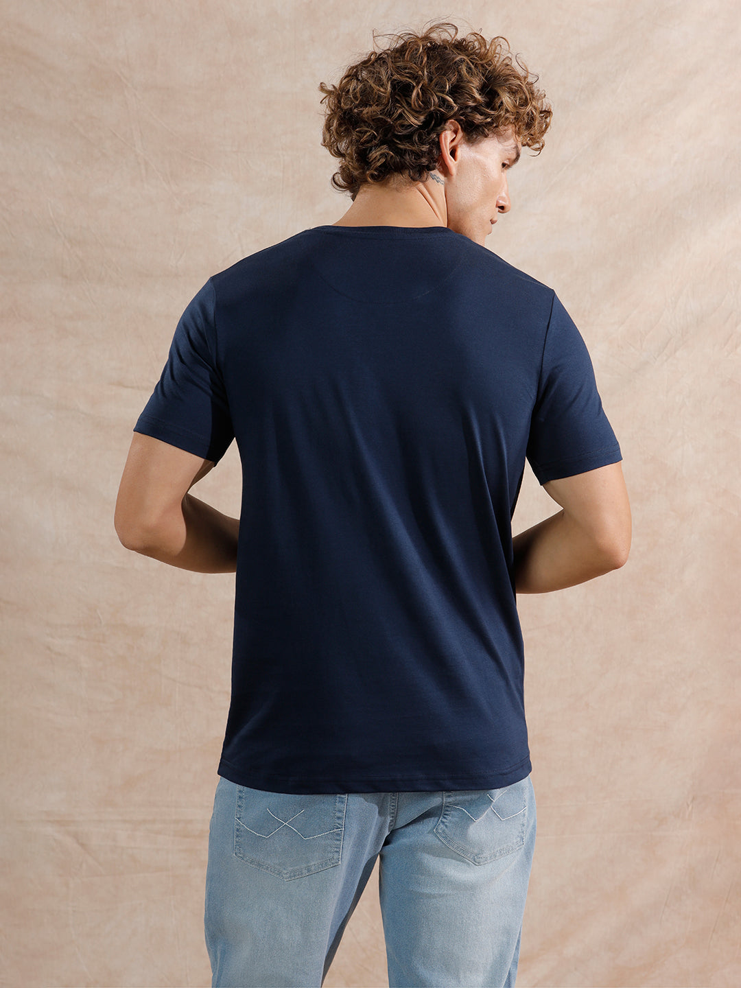Silver Foil Print Slim Fit T-Shirt | Navy Blue