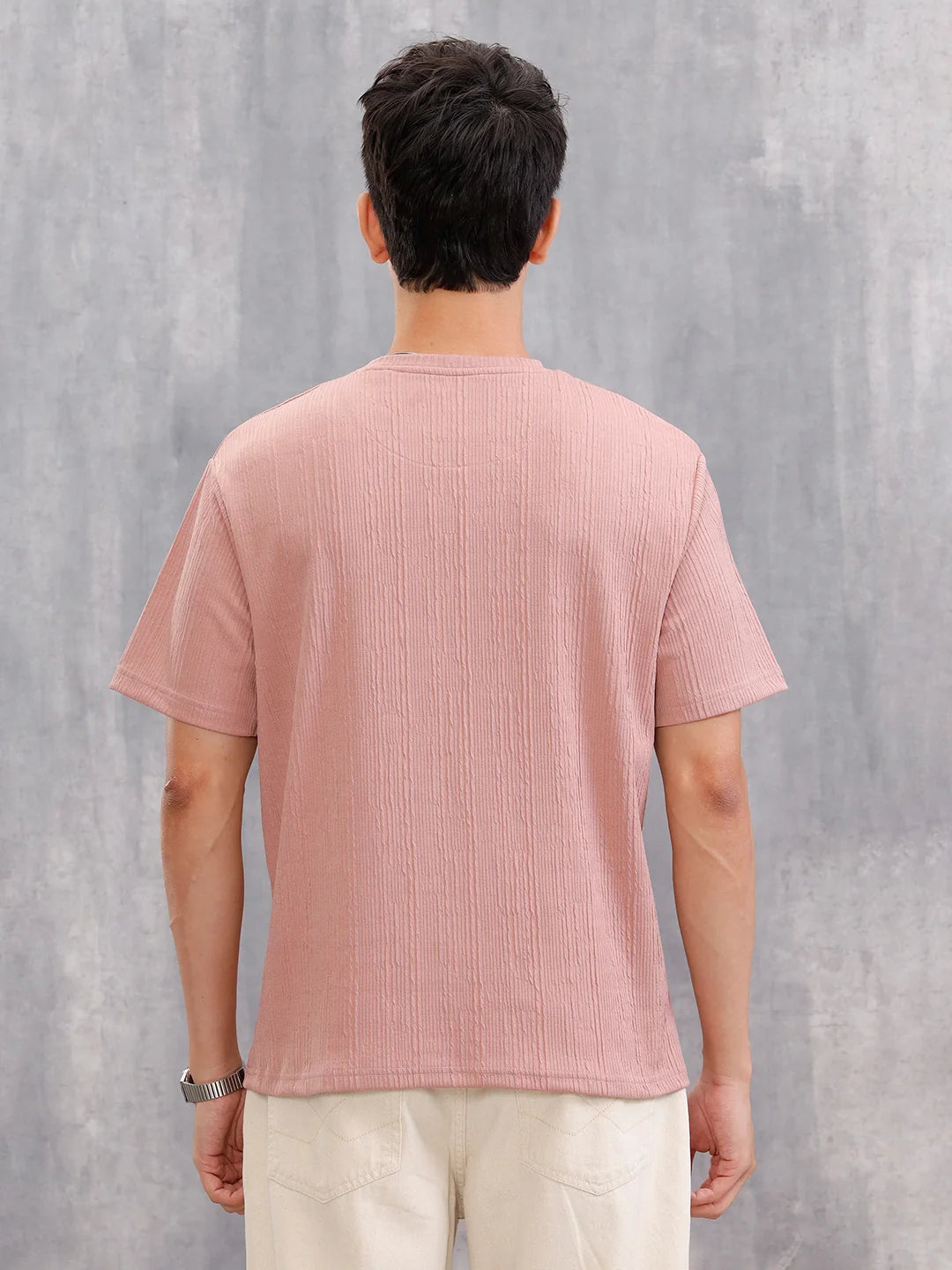 Honeycomb Textured Knit Crew Neck Pullover In Oversized Fit  |  Pink