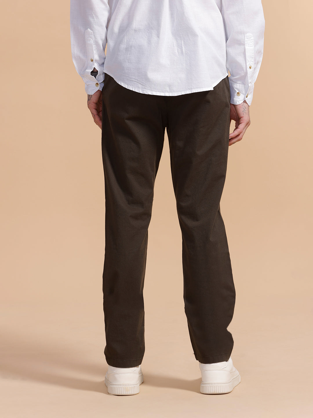 Cotton Blend Chino Trouser | Dark Green