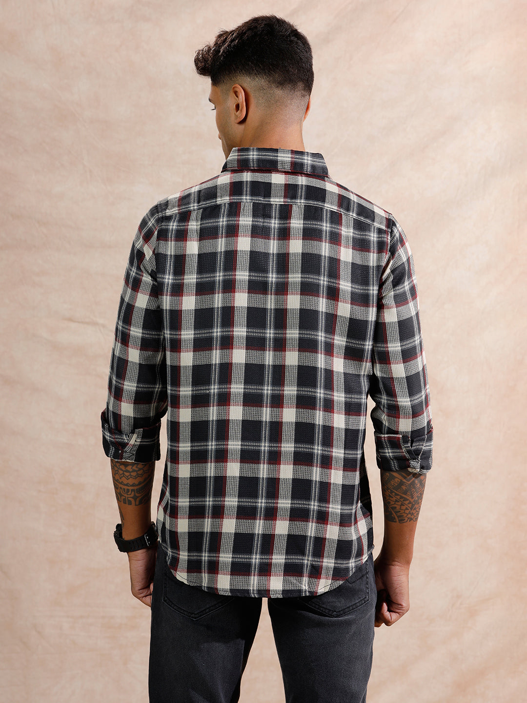 Checked Dobby Regular Fit Shirt  | Navy Blue