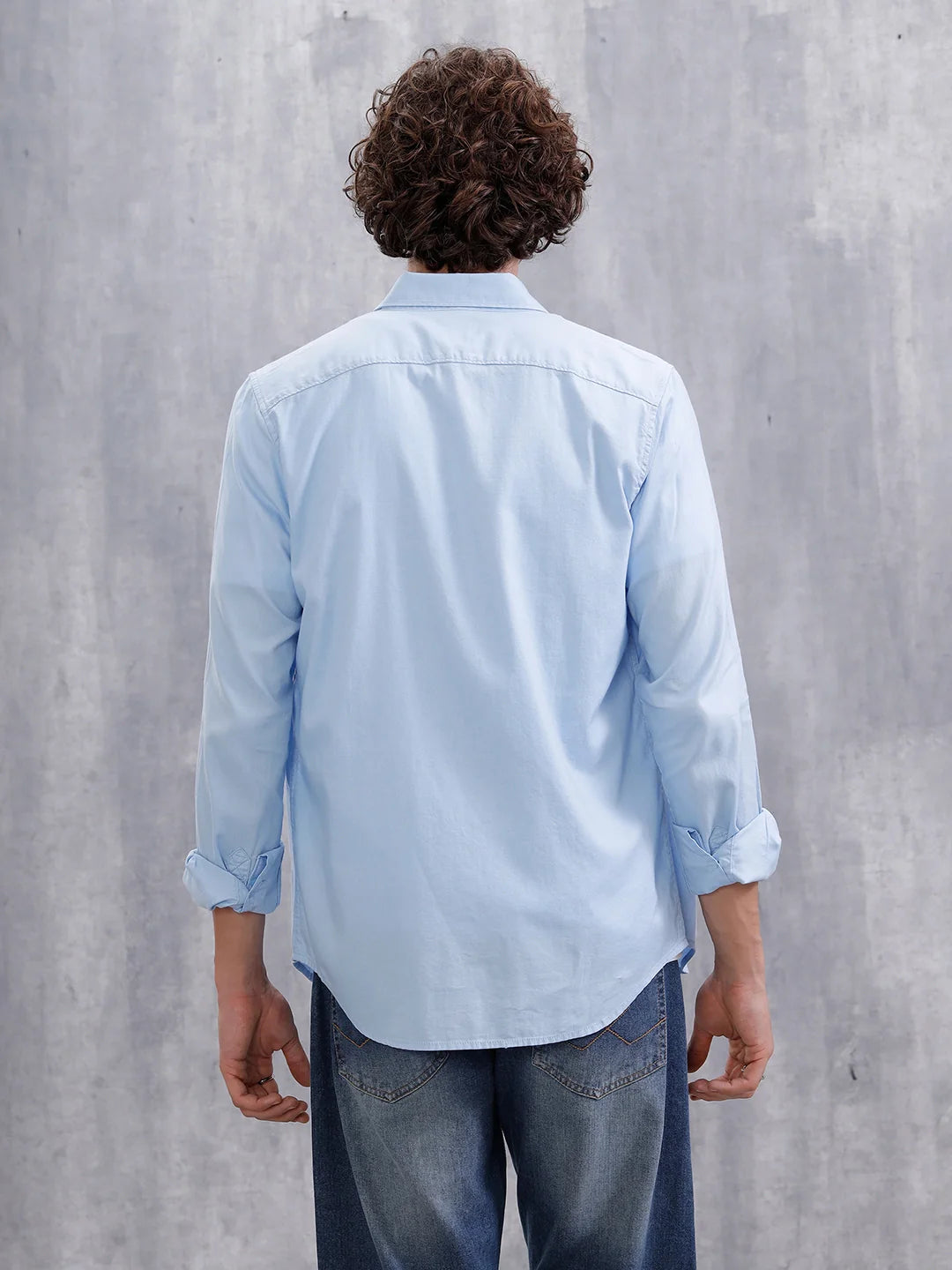 Cotton Dobby Slim Fit Shirt | Light Blue