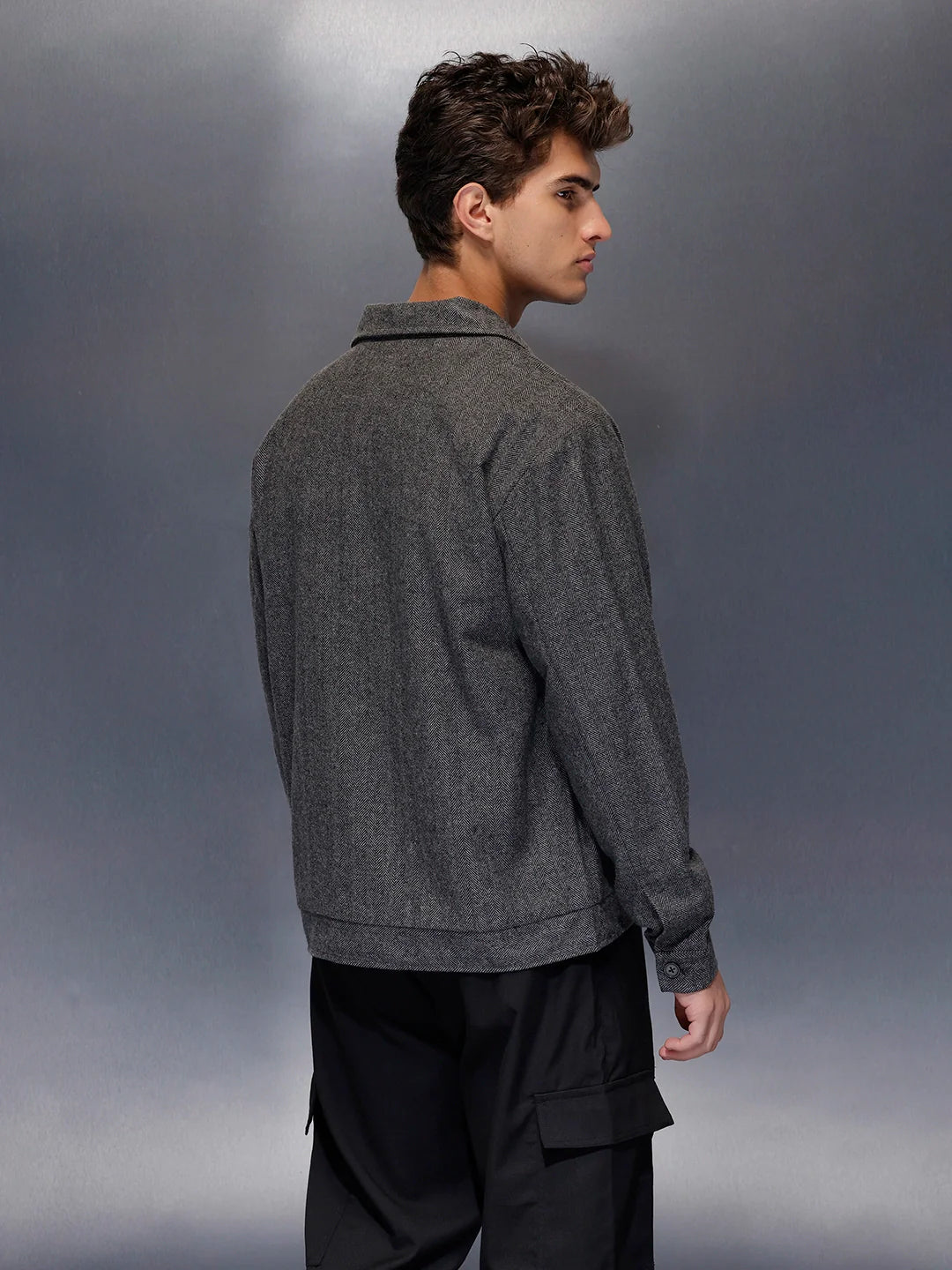 Classic Grey Button-Down tectured jacket | Black