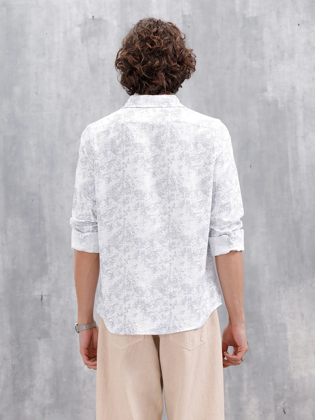 All-Over Abstract Print Casual Slim Fit Shirt | Light Blue