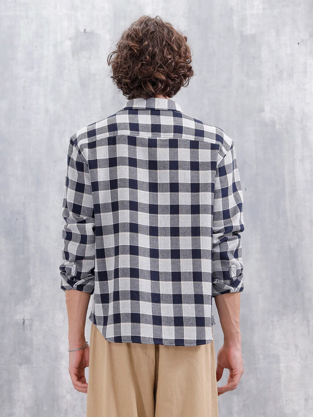 Checkered Pattern Double Pocket Comfort Fit Shirt | Navy Blue