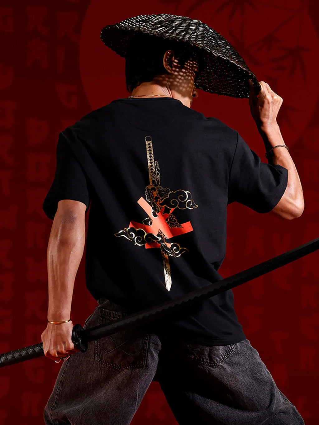 Puff print chest motif oversized tshirt | Black