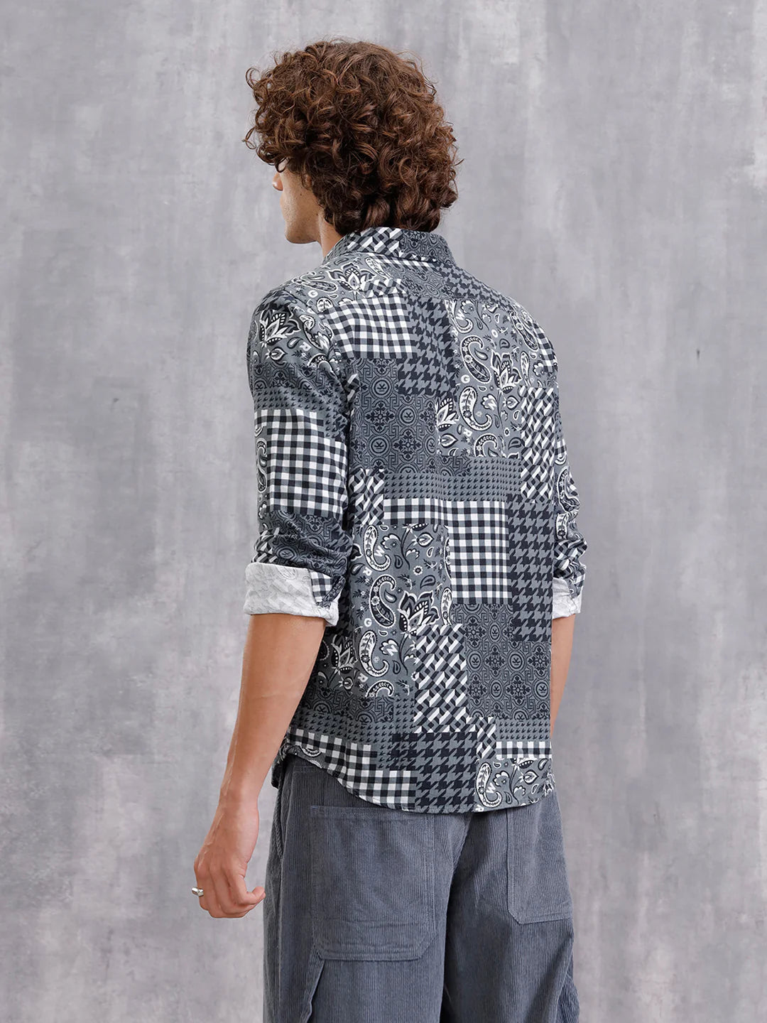 Corduroy Printed Shirt In Slim Fit | Black