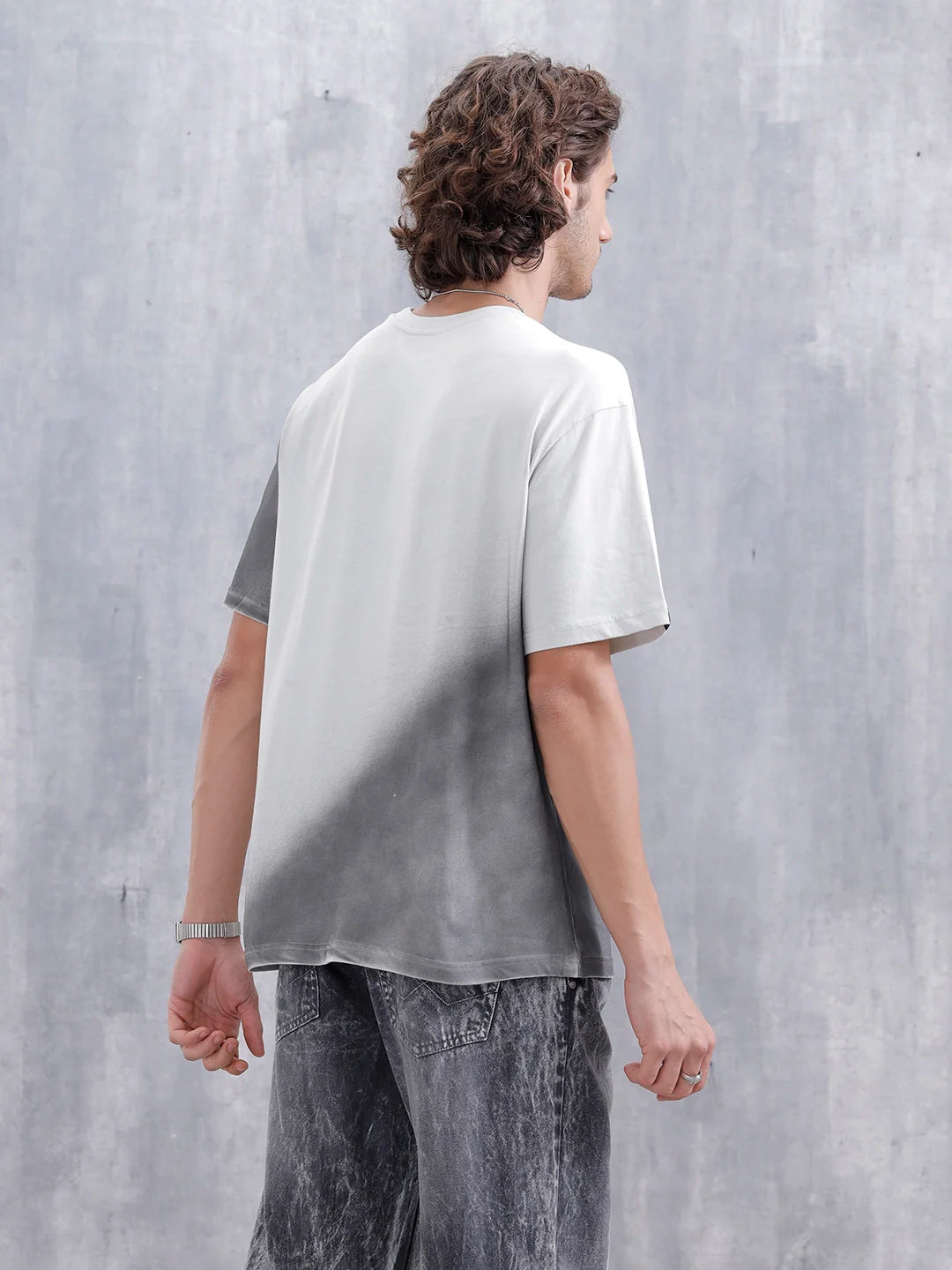 Washed Oversized Crew Neck T-shirt With Print | Light Grey