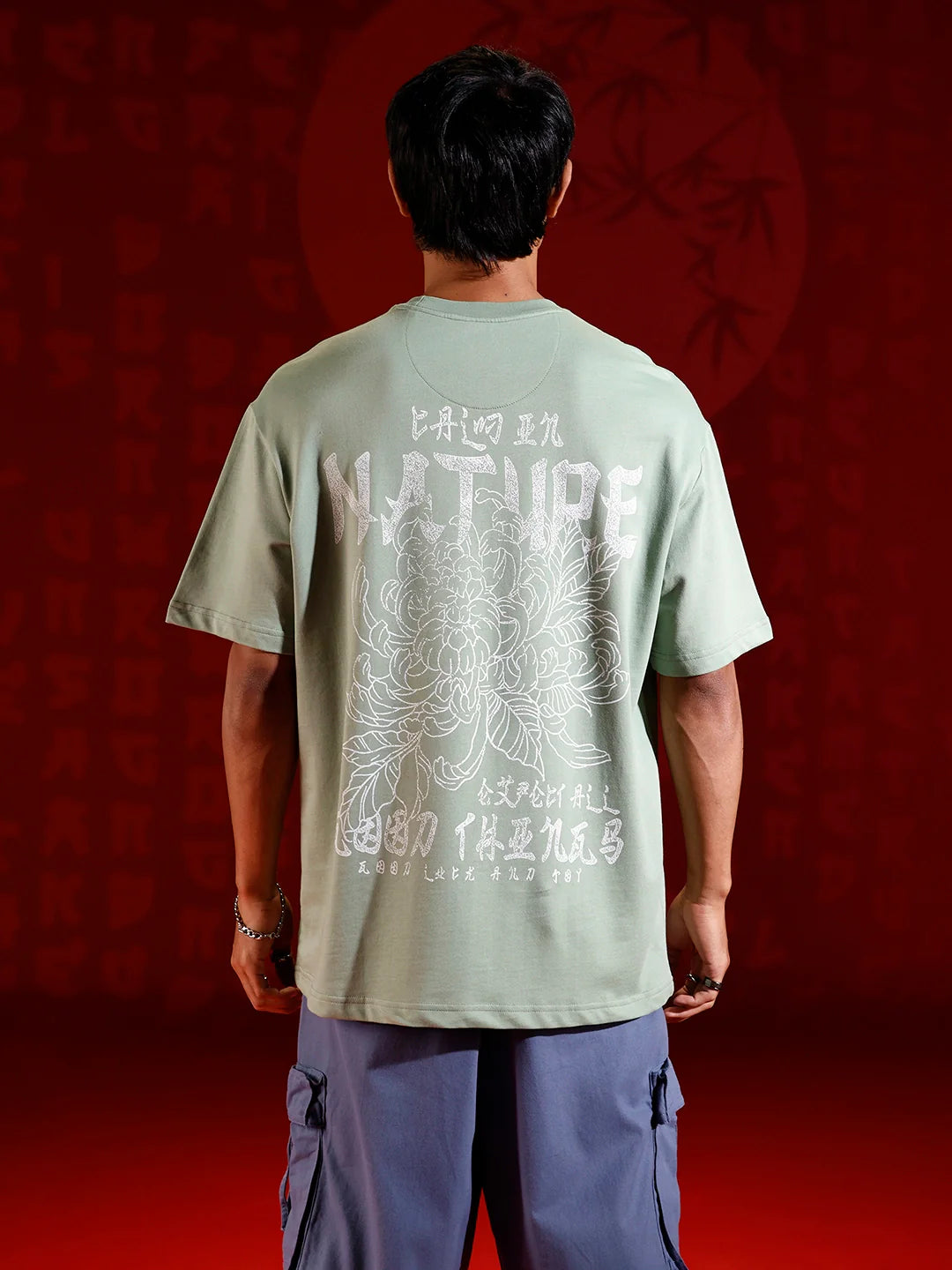 Minimal graphic print oversized tshirt | Green