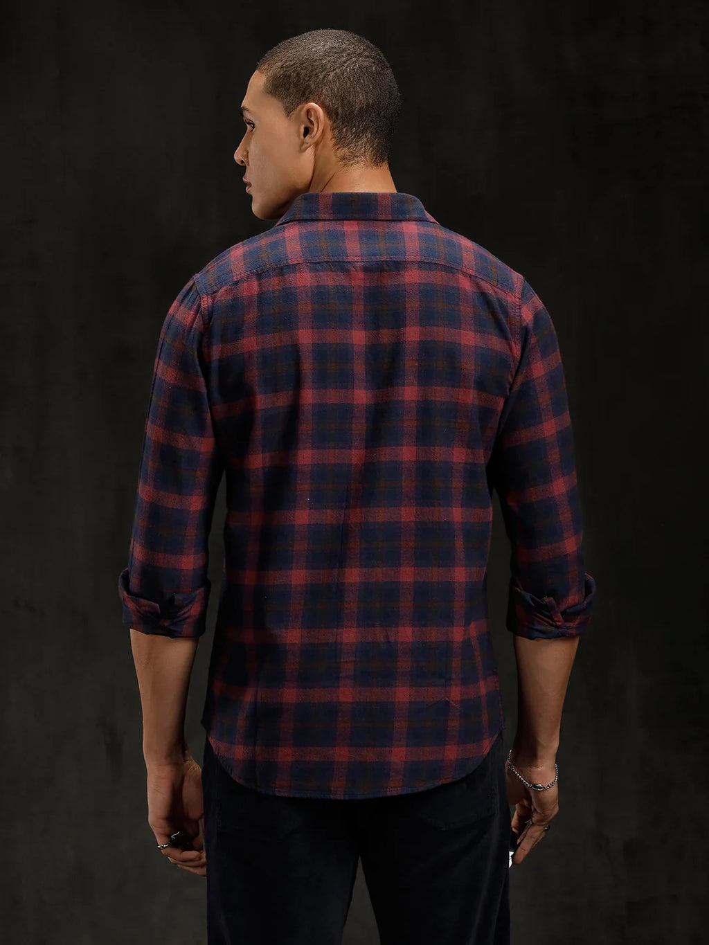 Checkered Cotton Twill Shirt | Maroon