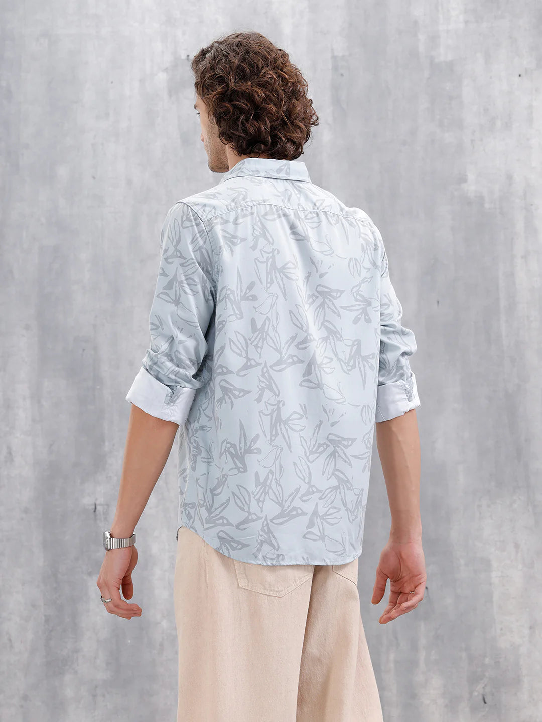 Abstract Floral Printed Slim Fit Shirt | Blue