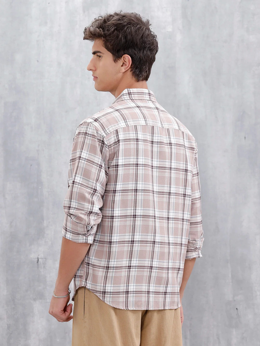 Comfort Fit Checkered Casual Shirt For Men | Peach