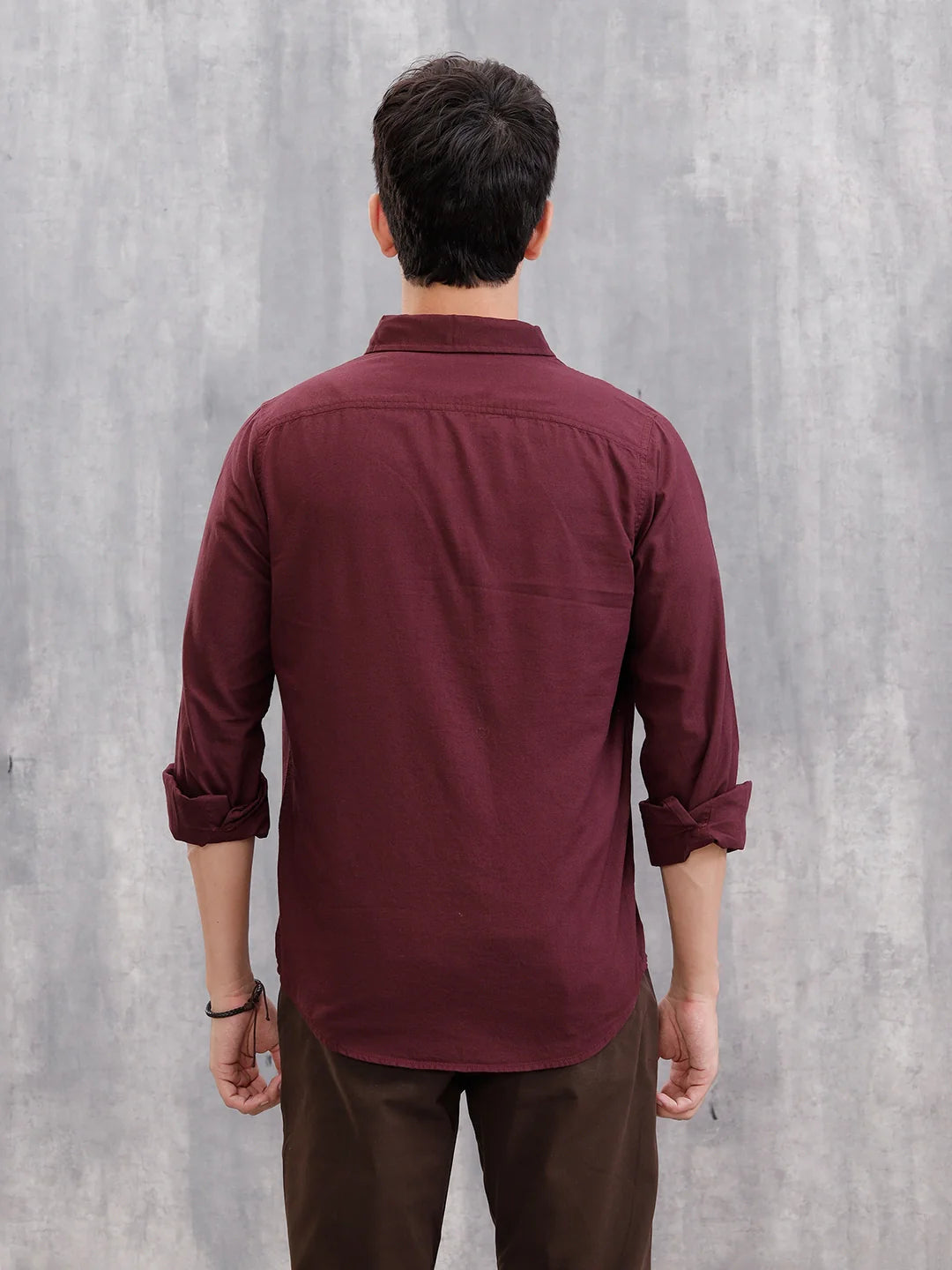 Cotton Slub Solid Shirt In Slim Fit  |  Maroon