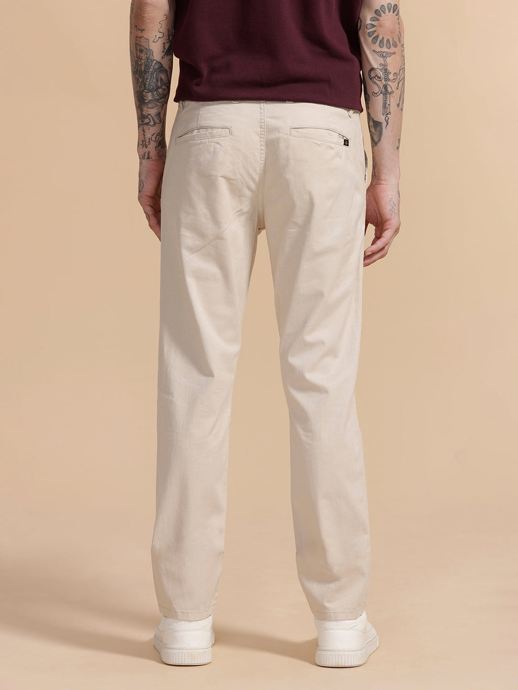 Cotton Blend Chino Trouser | Beige