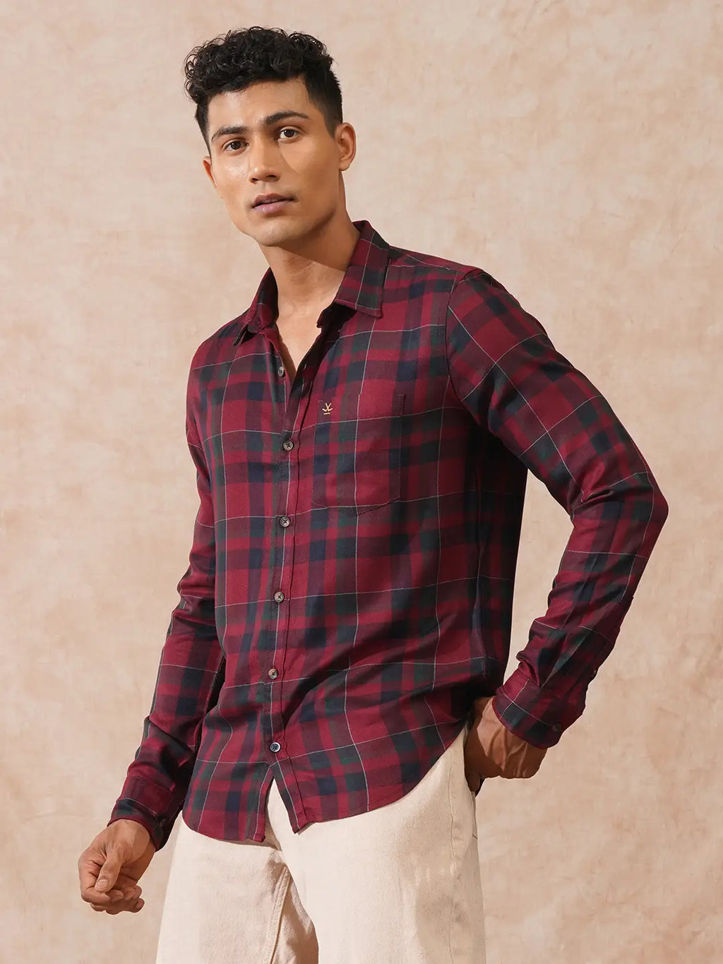 Checked Light Weight Shirt | Wine