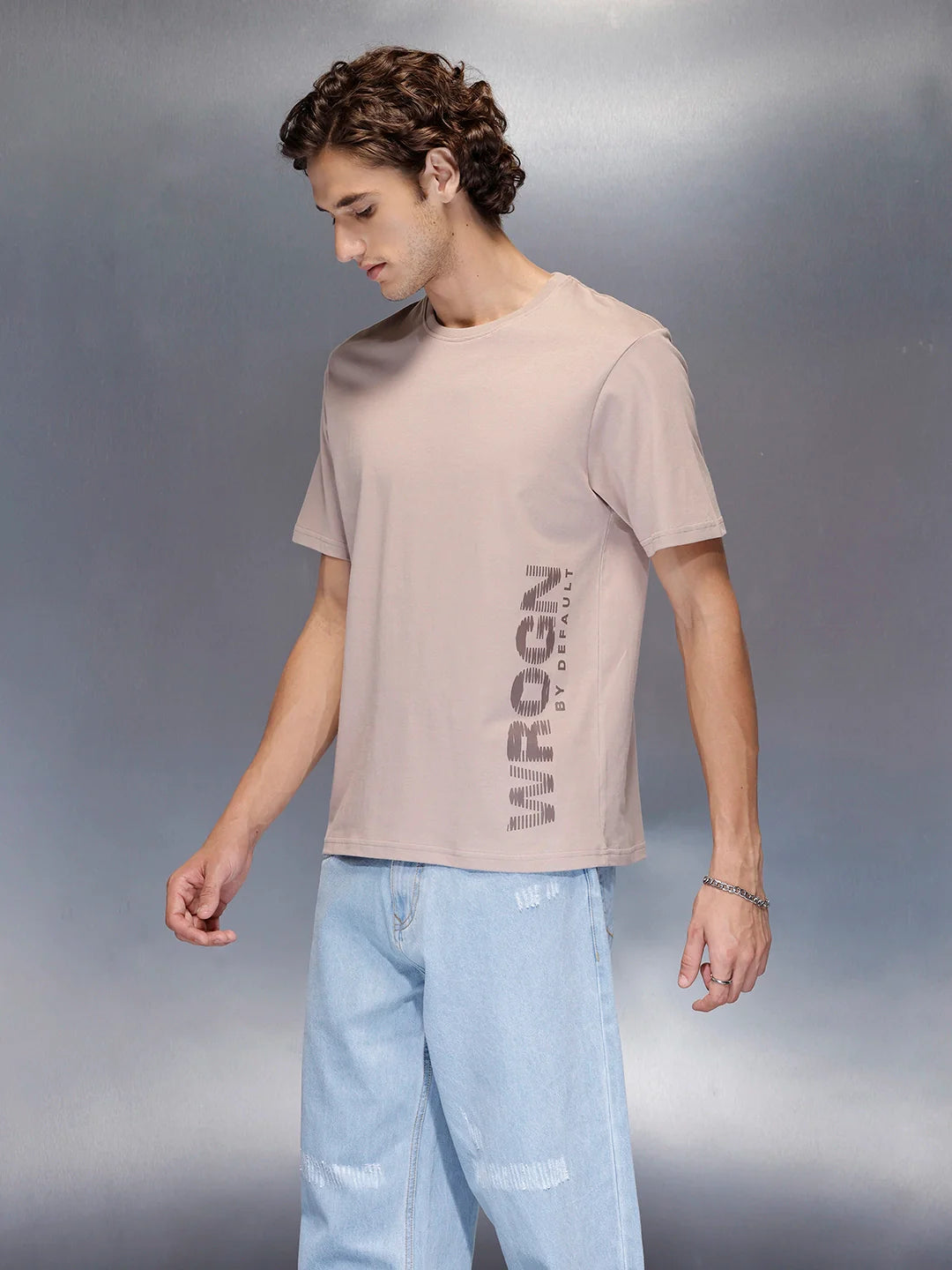 Men’s beige basic print crew neck t-shirt | Beige