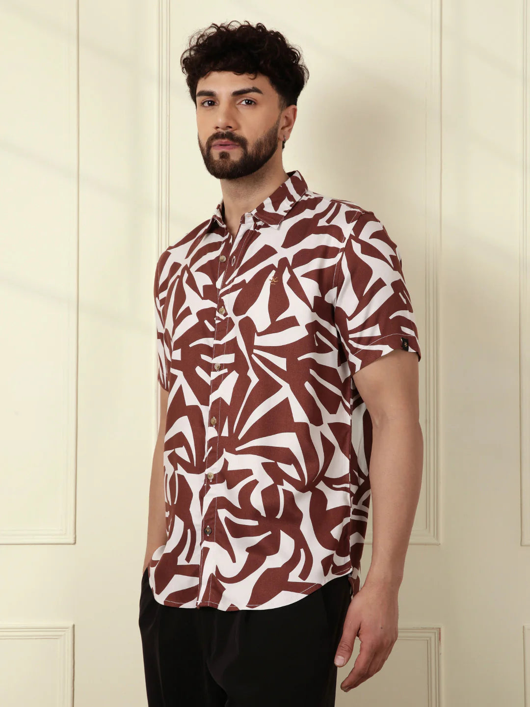 AOP Flowy Viscose Shirt | Brown