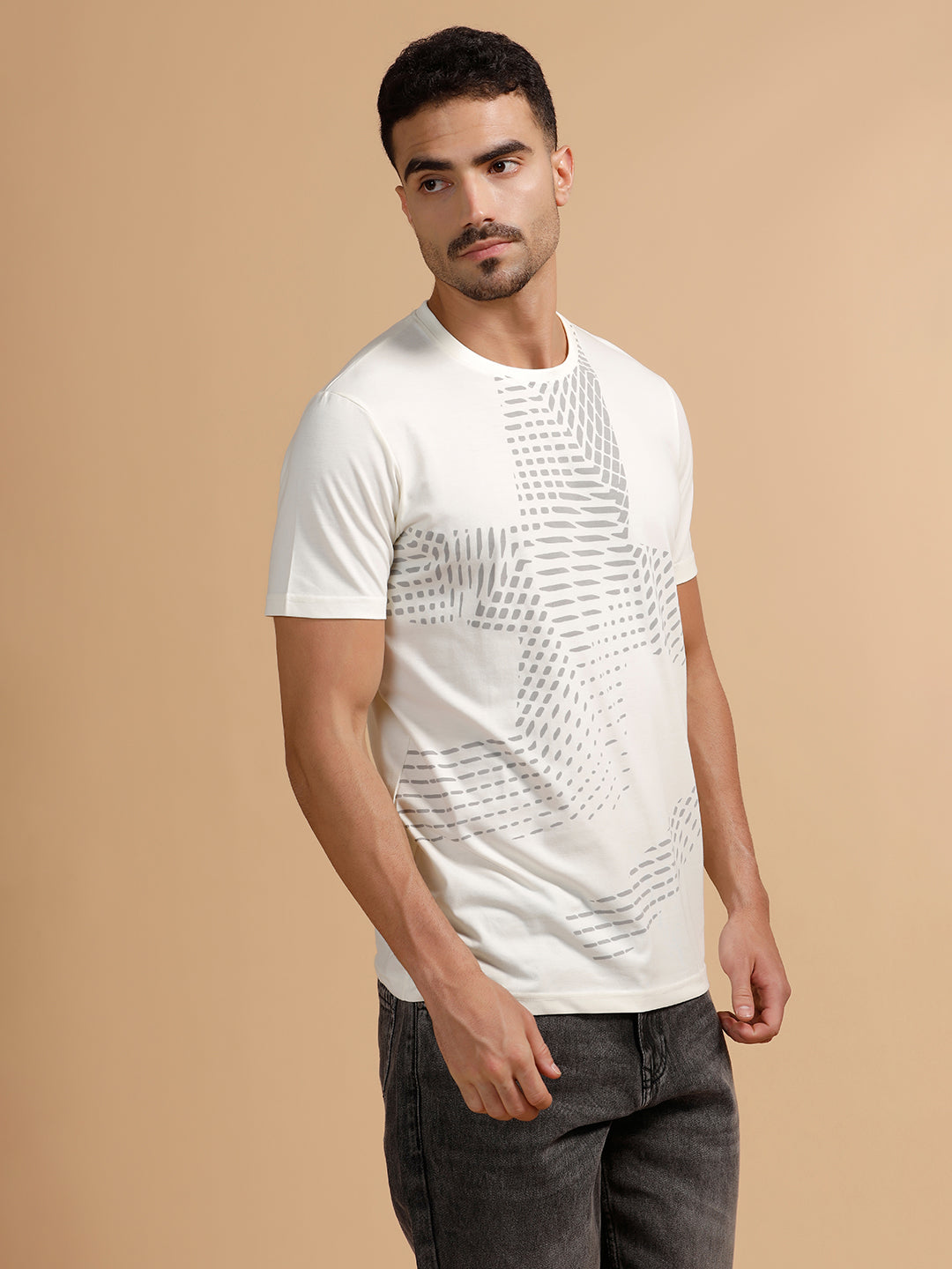 Panel Printed Regular Fit T-Shirt | White