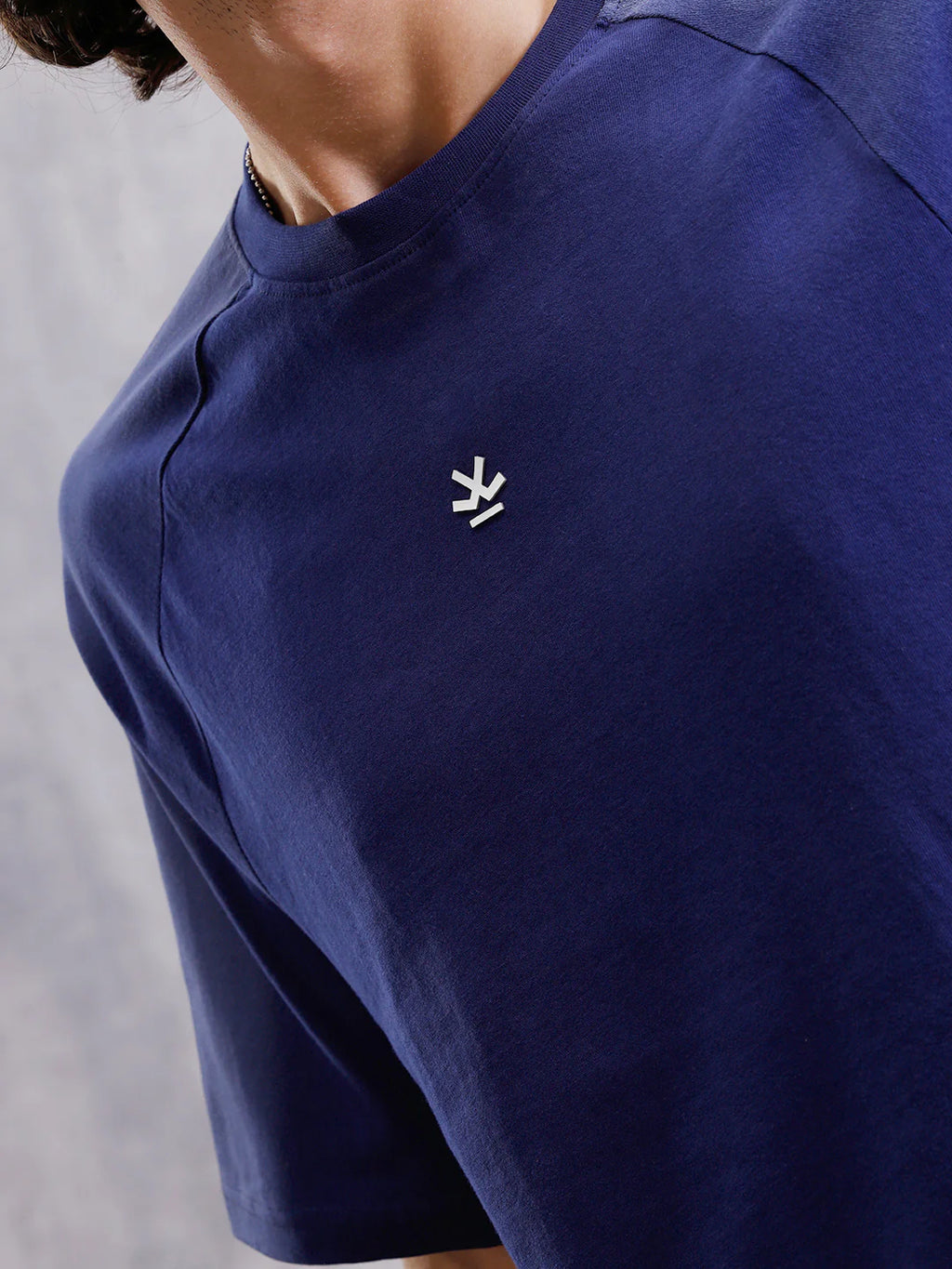 Placement Wash Oversized Fit Pure Cotton T-Shirt  | Navy Blue