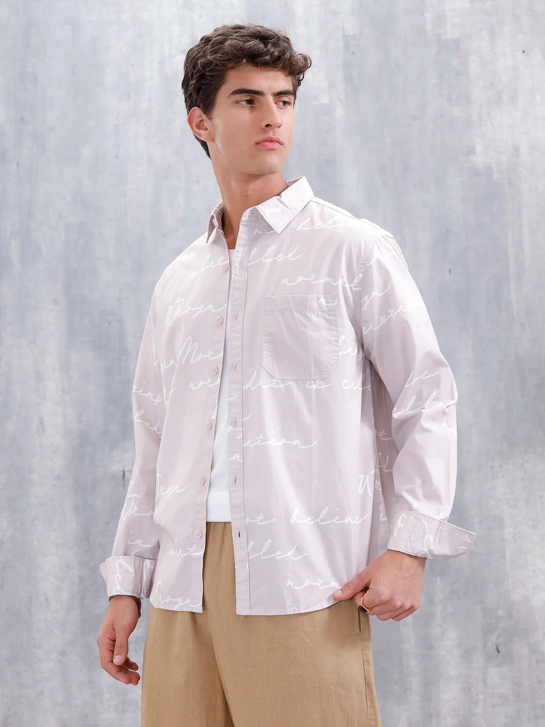 Abstract Aop Comfort Fit Casual Shirt | Beige