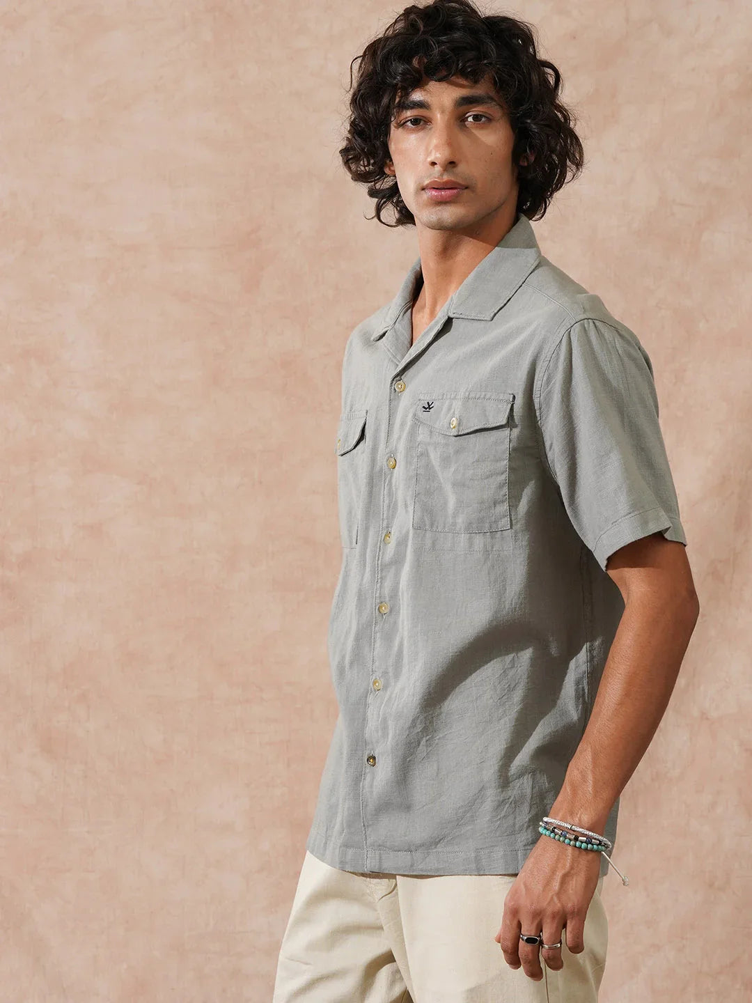 Double Pocket Resort Collar Shirt | Light Green