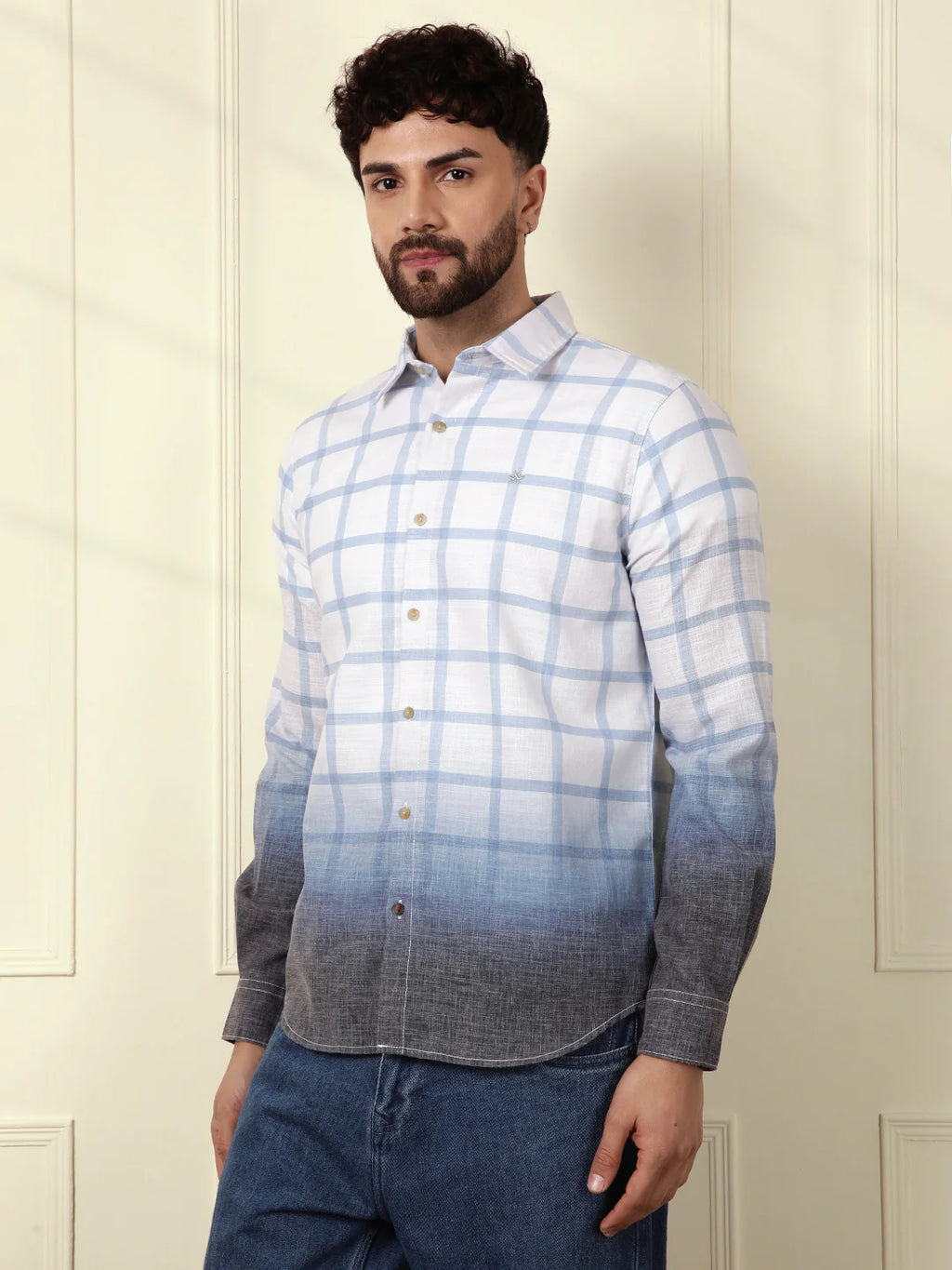Checked Ombre Print Shirt | Blue