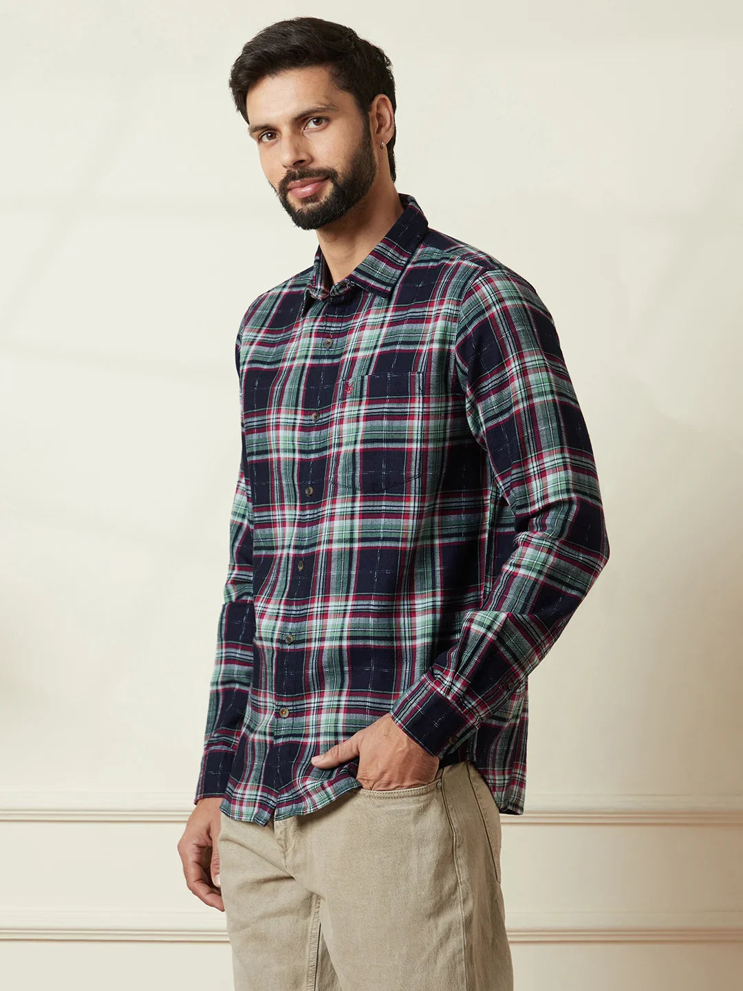 Casual Checked Cotton Shirt | Green