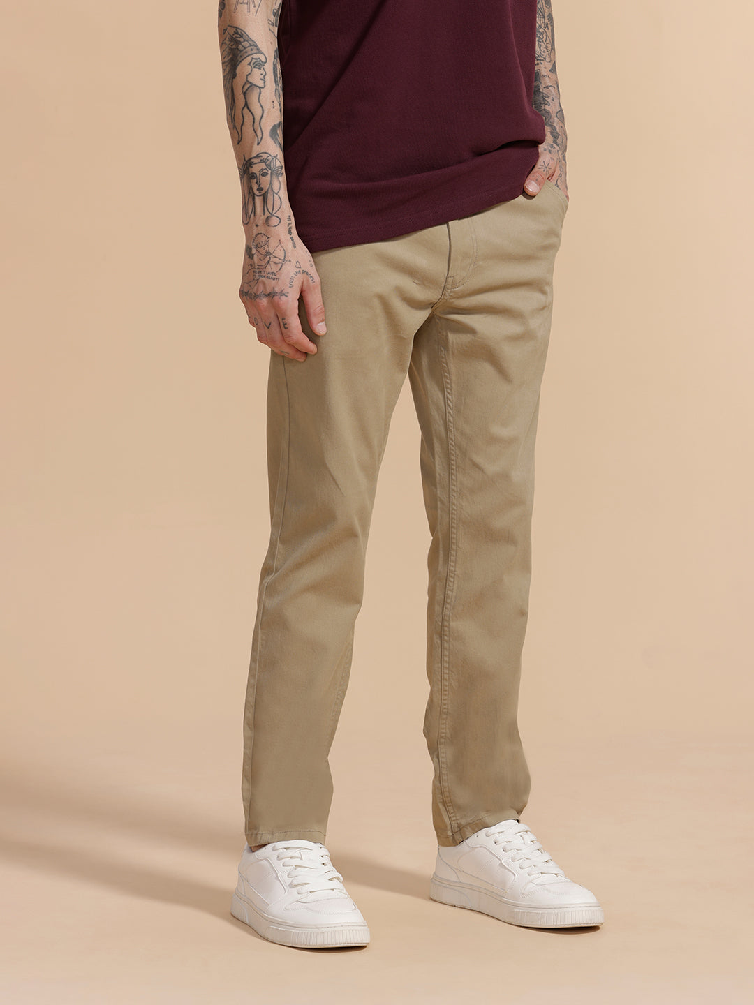 Cotton Blend Chino Trouser | Olive