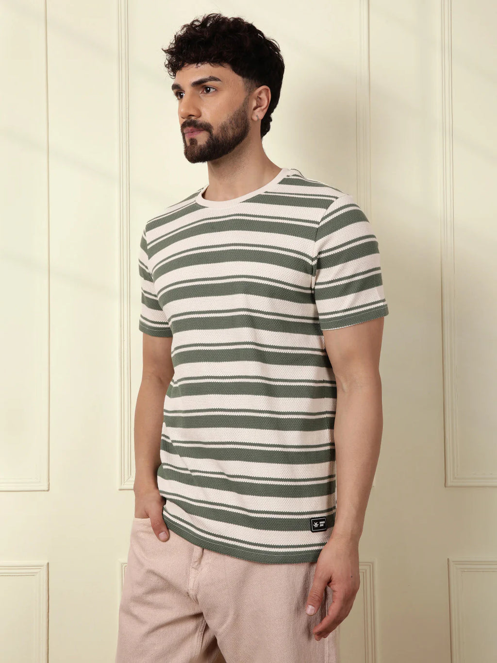 Casual Slim Fit Striped T-Shirt | Green