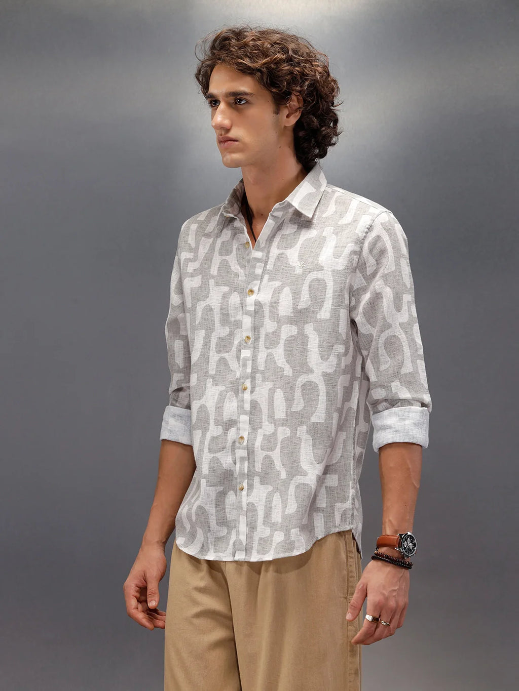 Abstract Aop Printed Regular Fit Shirt | Grey