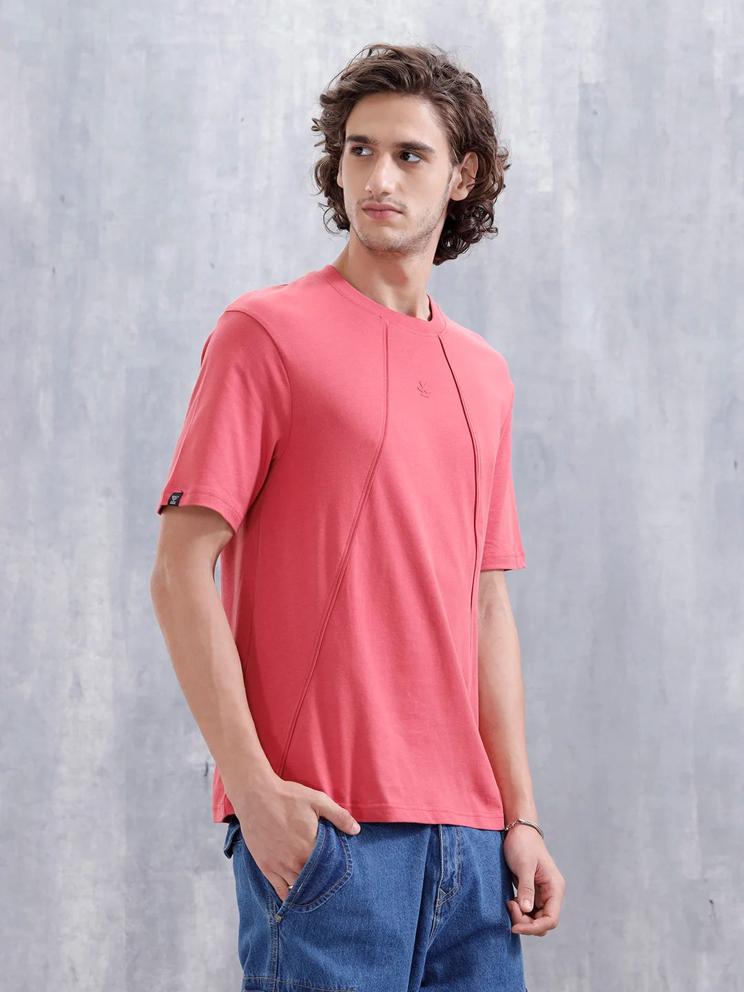 Men Solid Comfort Fit Tshirt With Pipping Detail | Red