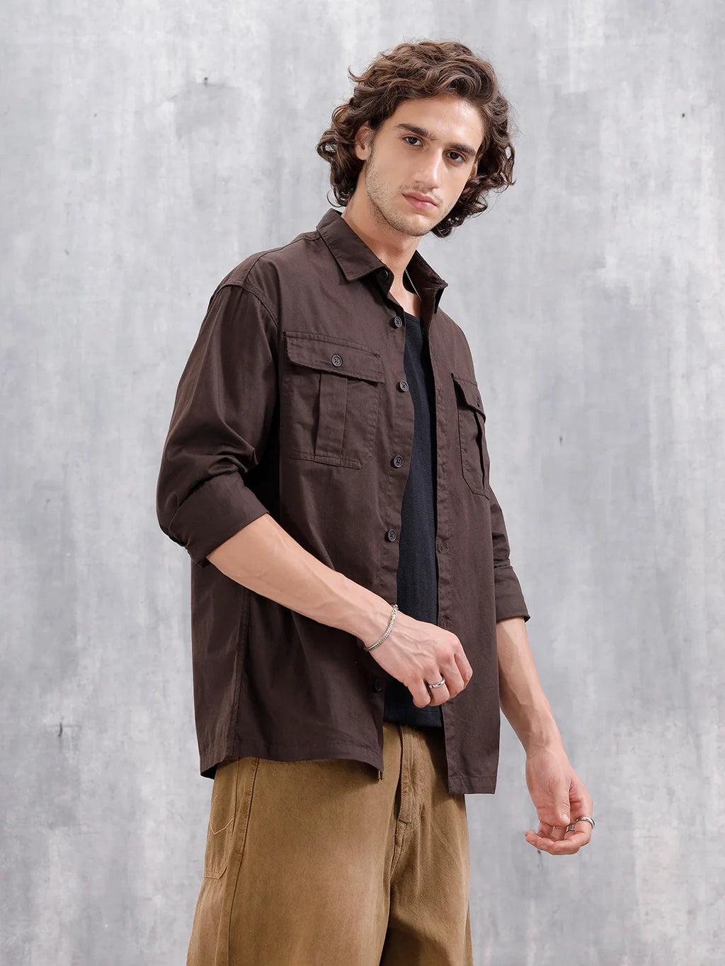 Casual Comfort Fit Shirt With Double Pockets | Brown