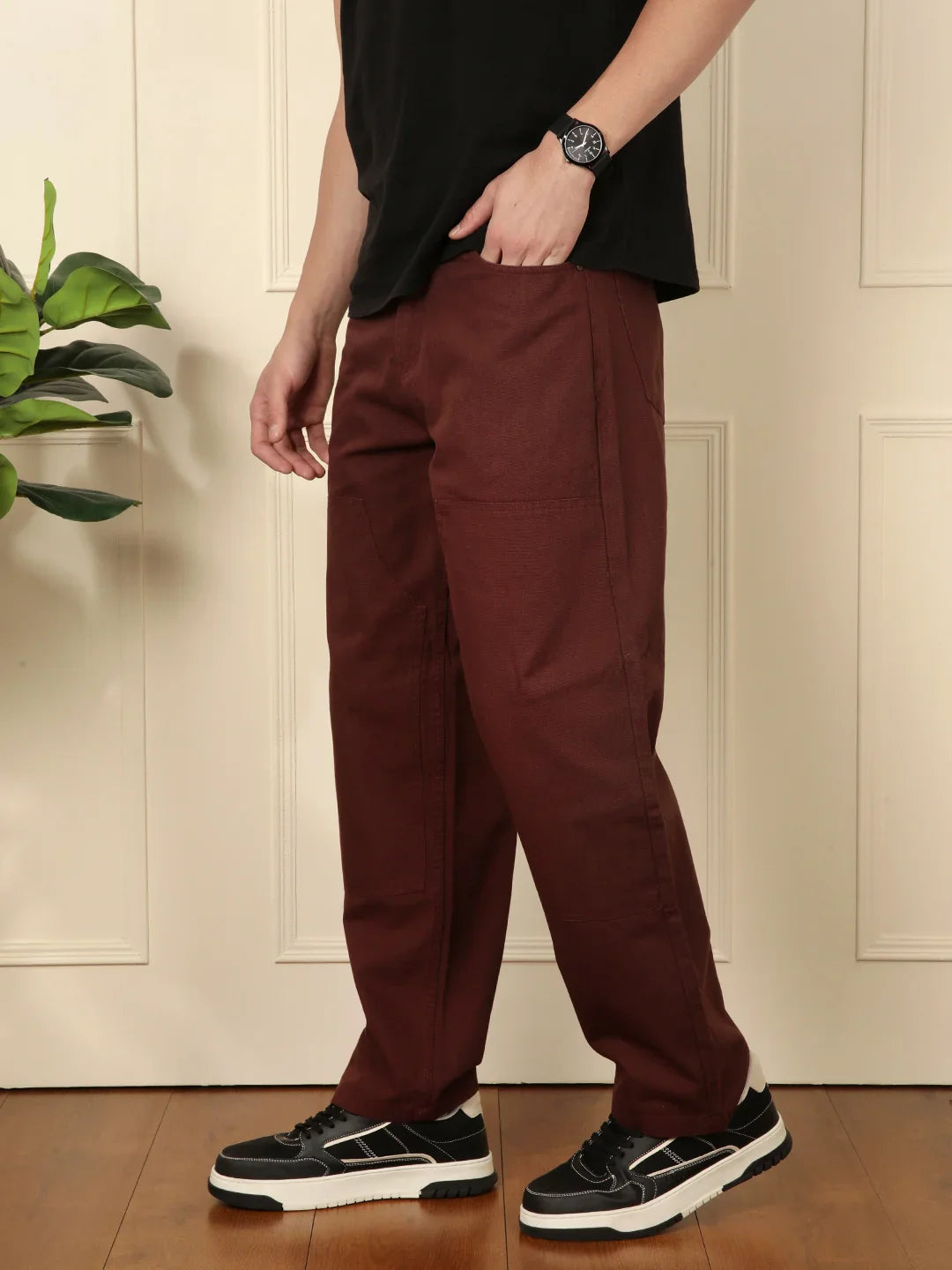 Brown Loose Fit Solid Trouser