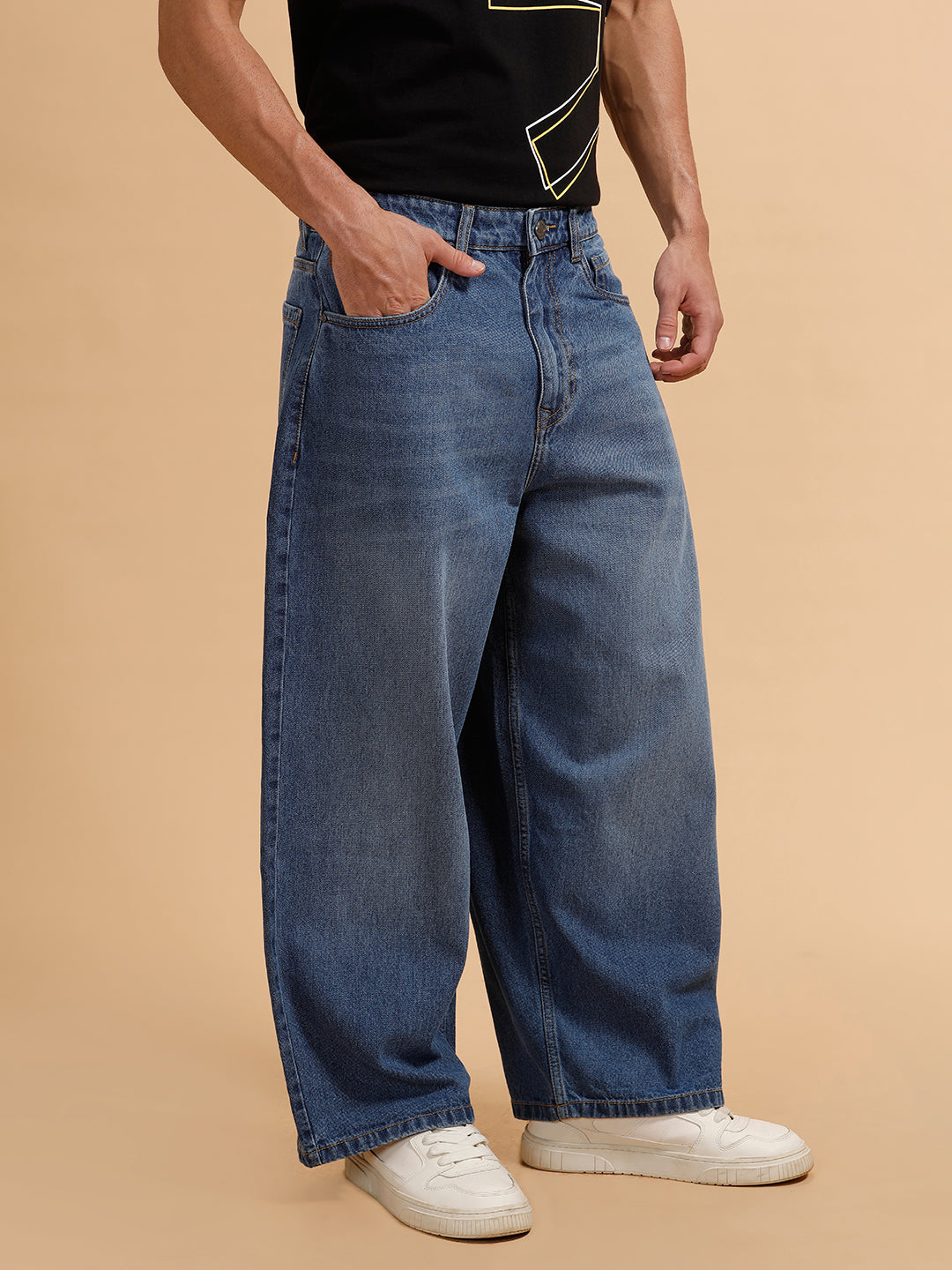 Casual Heavy Fade Baggy Fit Jeans | Blue