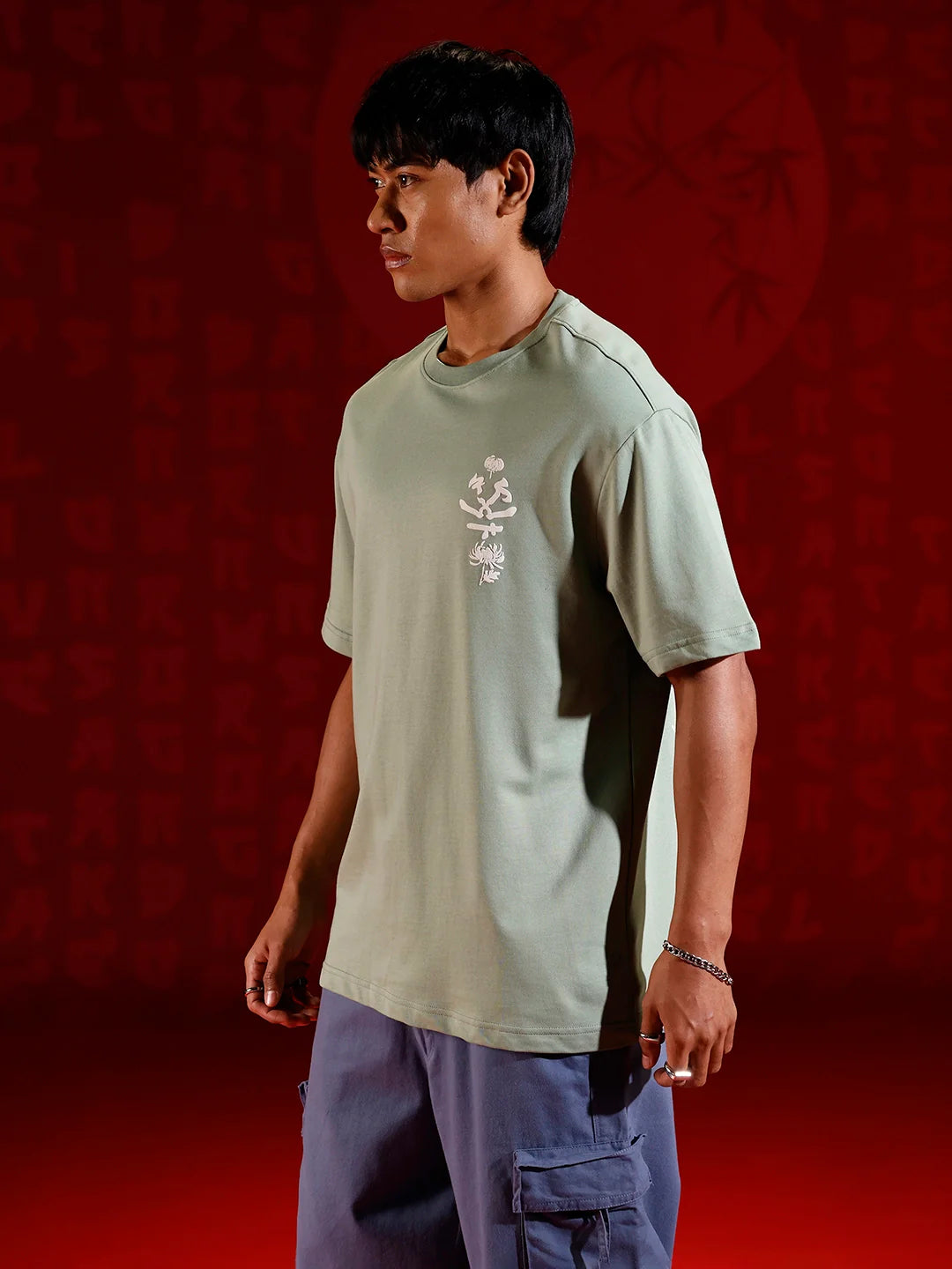 Minimal graphic print oversized tshirt | Green