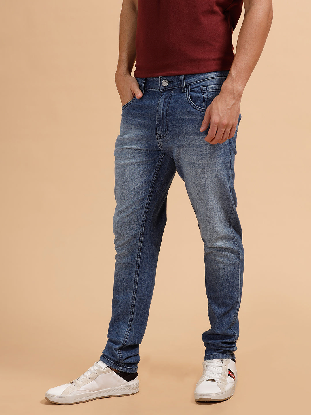 Casual Heavy Fade Slim Fit Jeans | Light Blue