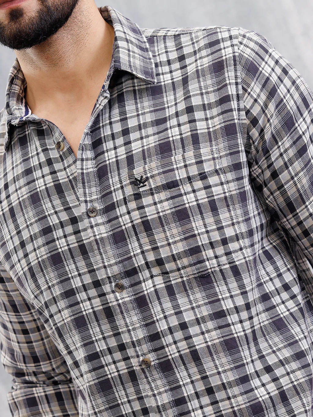 Yarn Dyed Check Shirt In Twill | Grey